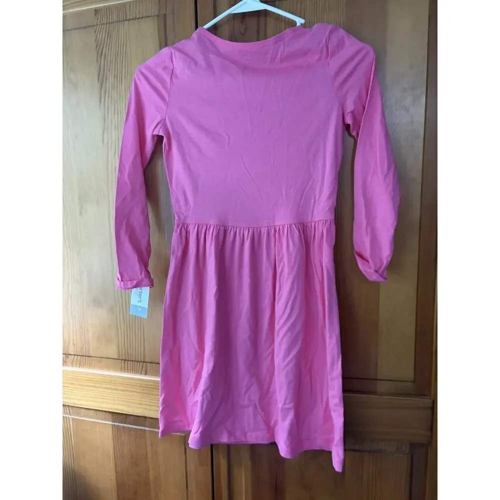 Carters Girl Light Pink & Bright Pink Set Long Sleeve Cotton Dress Size 10 NWT